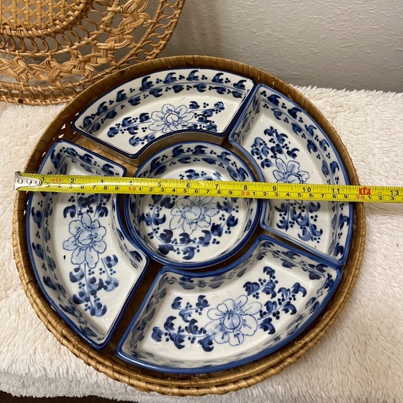 5 Piece Ceramic Crudité Set in Wicker Basket - Picture 13 of 14